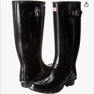 Hunter Black Huntress Gloss Boot US M 8/W 9